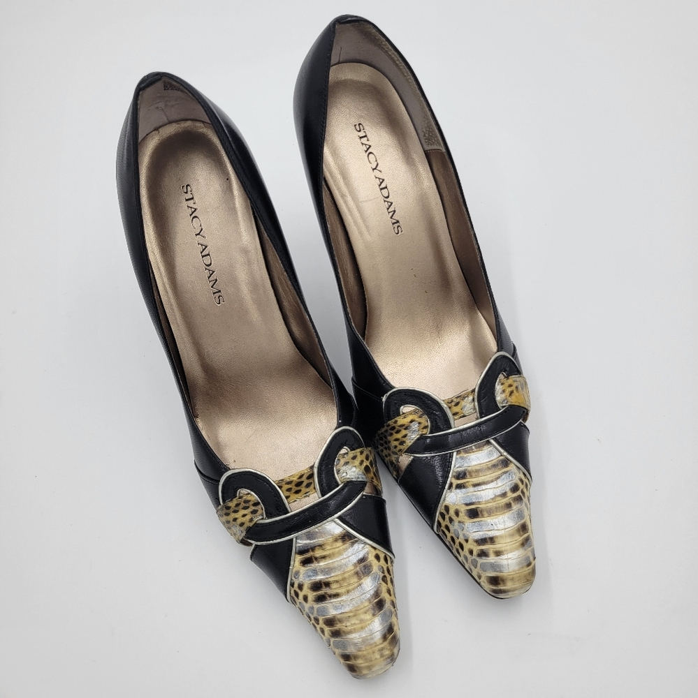 Stacy Adams Black and‎ Snakeskin Pump Heels Sz 10M